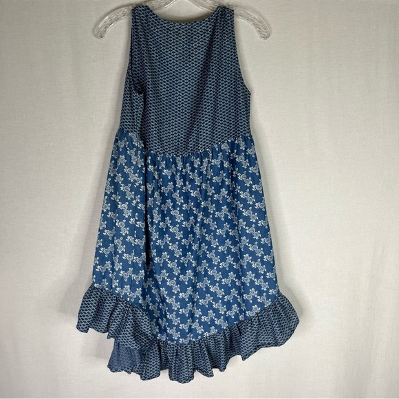 Kori America Dress Women’s Blue White Diamond Floral Sleeveless Hi Low Button S - Picture 6 of 10